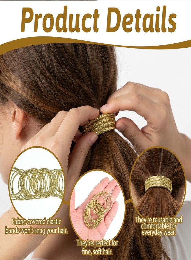 Styquenzer ٥٠ ربطة شعر ذهبية، أربطة مطاطية ذهبية للشعر، ربطات مرنة بدون معدن، إكسسوارات ذيل حصان، سمك 2 مم (0.08 بوصة)، قطر 4.2 سم (1.65 بوصة)، مناسبة للشعر الناعم إلى المتوسط. - Image 2